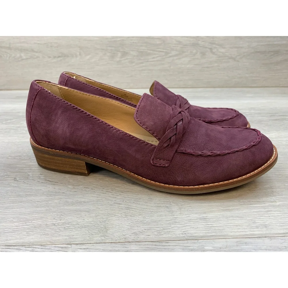 Earth Etedie Burgundy Leather Braided Loafers Women's 7M Purple Slip On Shoes
